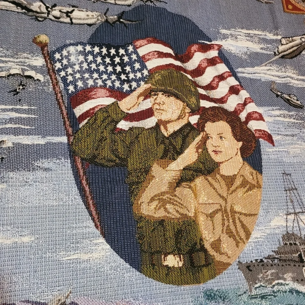 Veterans of WWII American Heroes Military Tapestry Throw Blanket